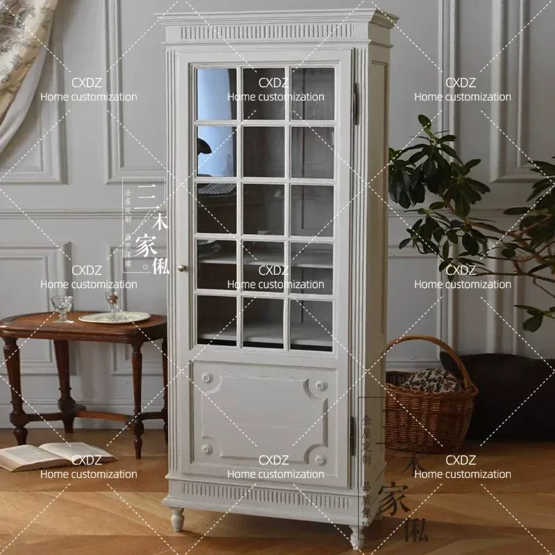 French Retro Storage Cabinet Glass Door Wine Cabinet Living Room Dining Room Display Locker Customizable