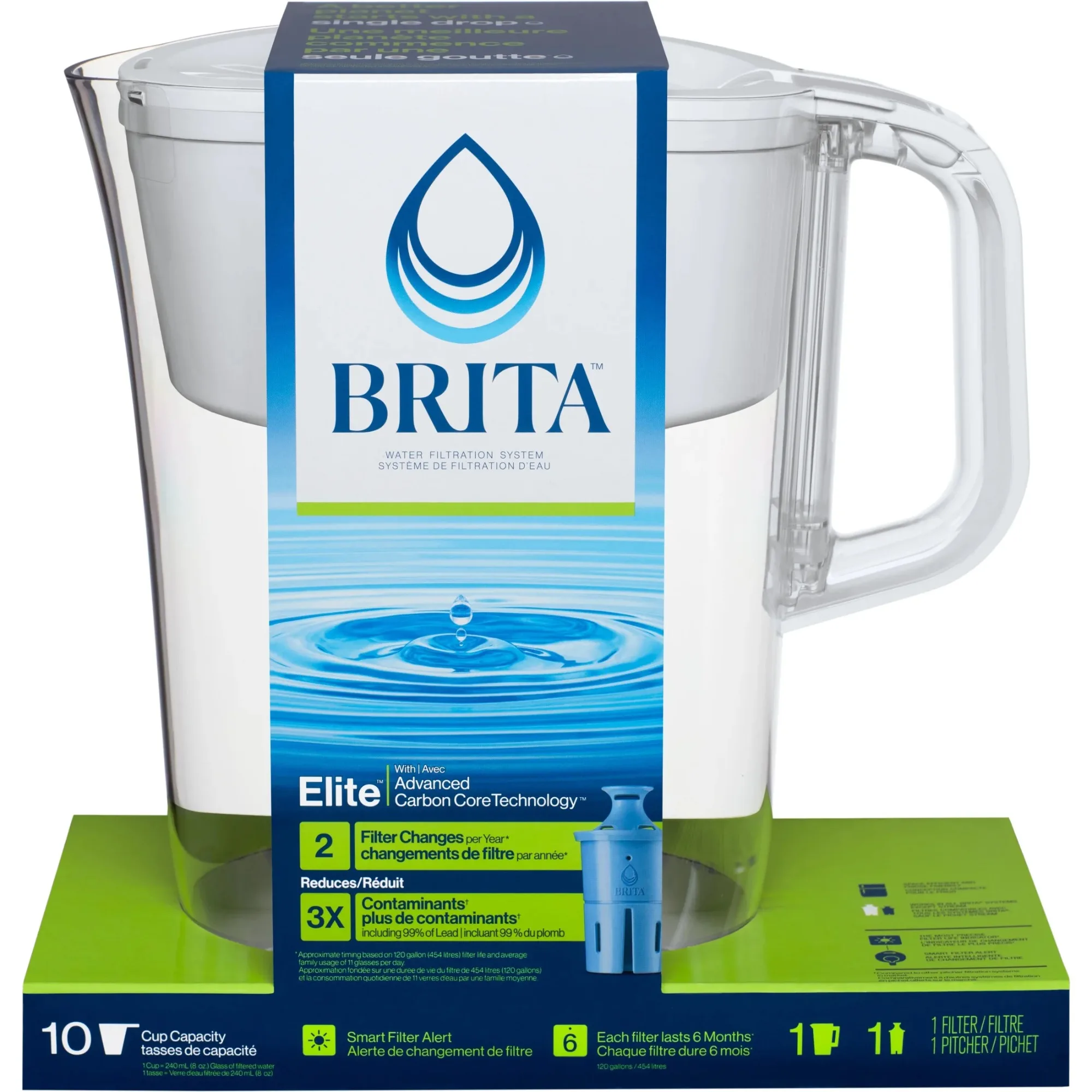 

Large 10 Cup White Water Filter Pitcher with 1 Filter