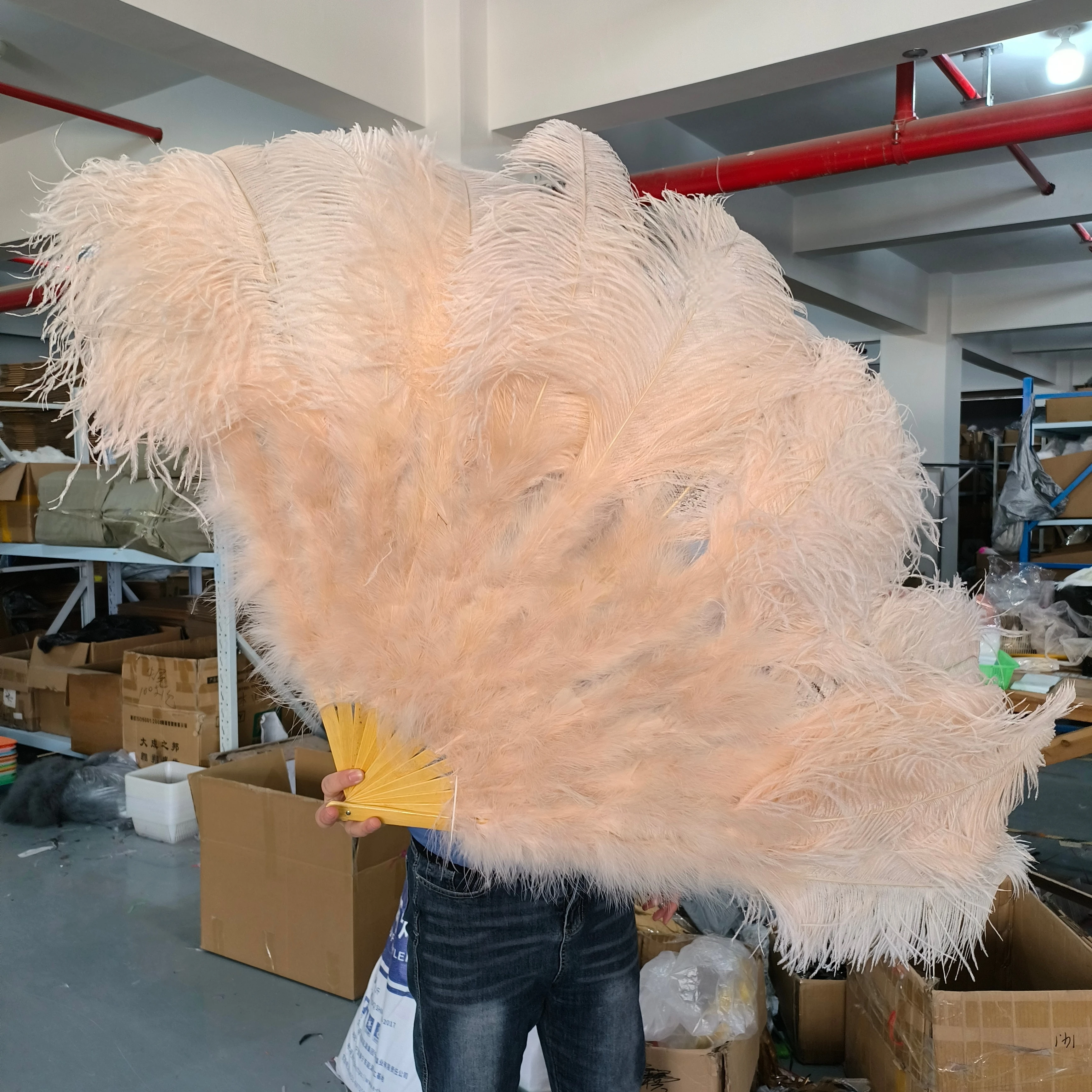 Champagne Ostrich Feather Fans Extra Large Burlesque 130CM for Carnival Belly Dance Stage Show Performance DIY Crafts Accessory