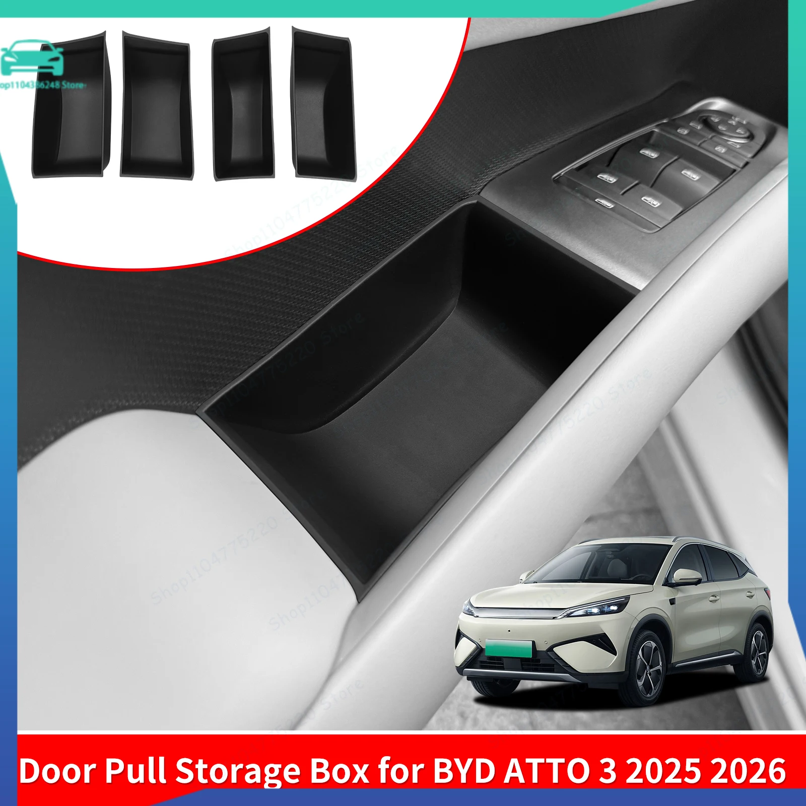 

For BYD ATTO 3 EVO / YUAN PLUS 2025 2026 Car Door Handle Storage Box TPE Front Rear Door Storage Tray Organizer Accessories