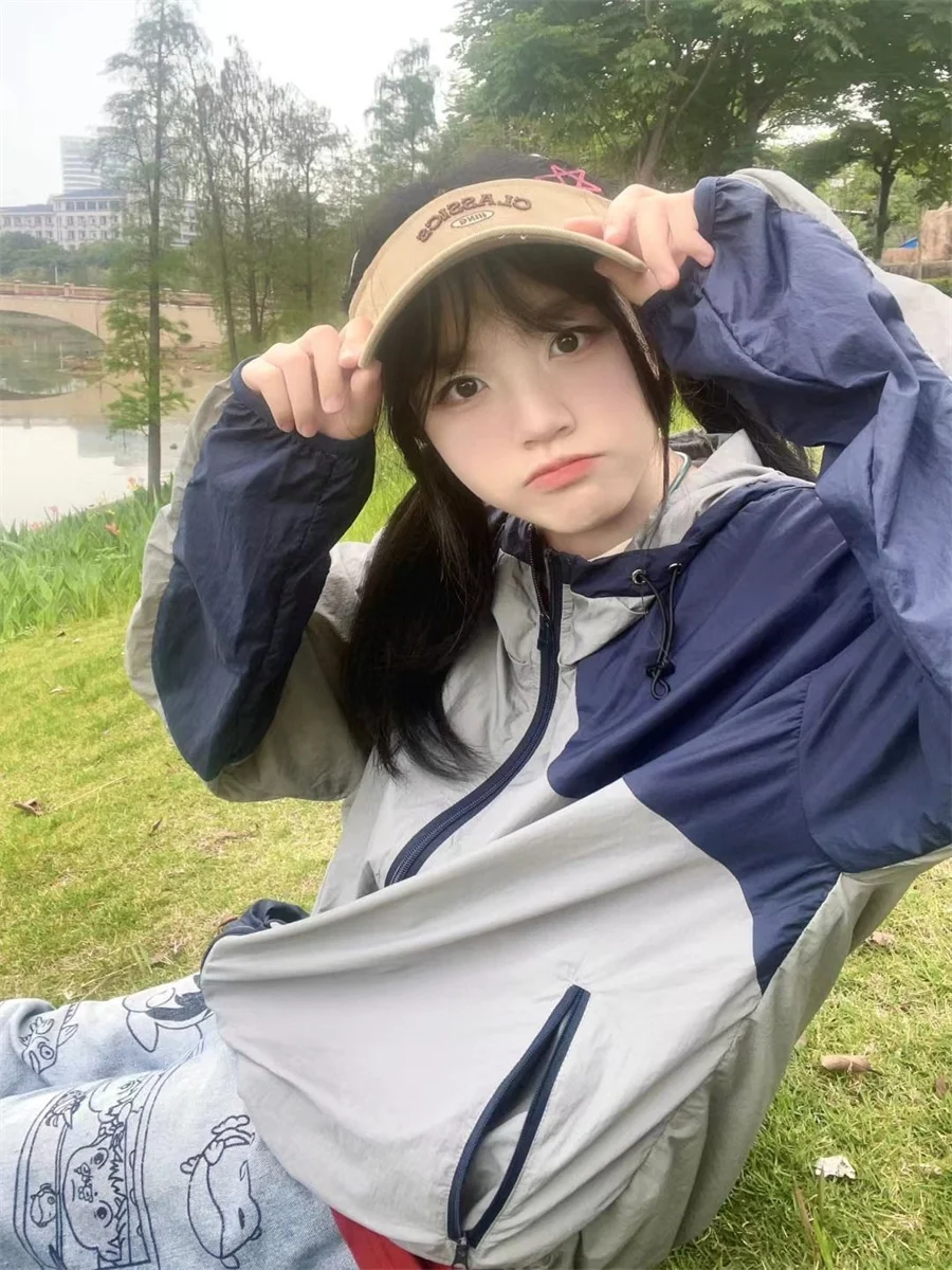 Trendy Couple Matching Lightweight Zipper Outdoor Men's irt Color Blo Design Summer Thin Outerwear Casual Loose Fit