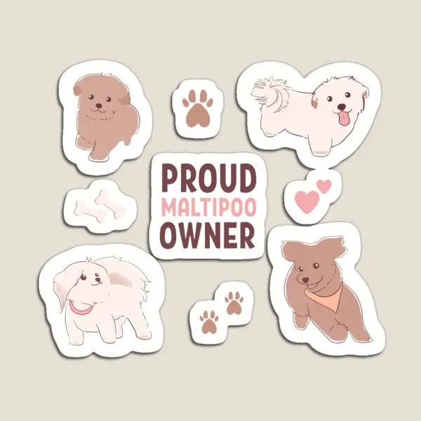 Maltipoo Pattern Set Dogs Bone Treat Pup  Magnet Baby Refrigerator Holder Children Magnetic Funny Stickers Cute Home