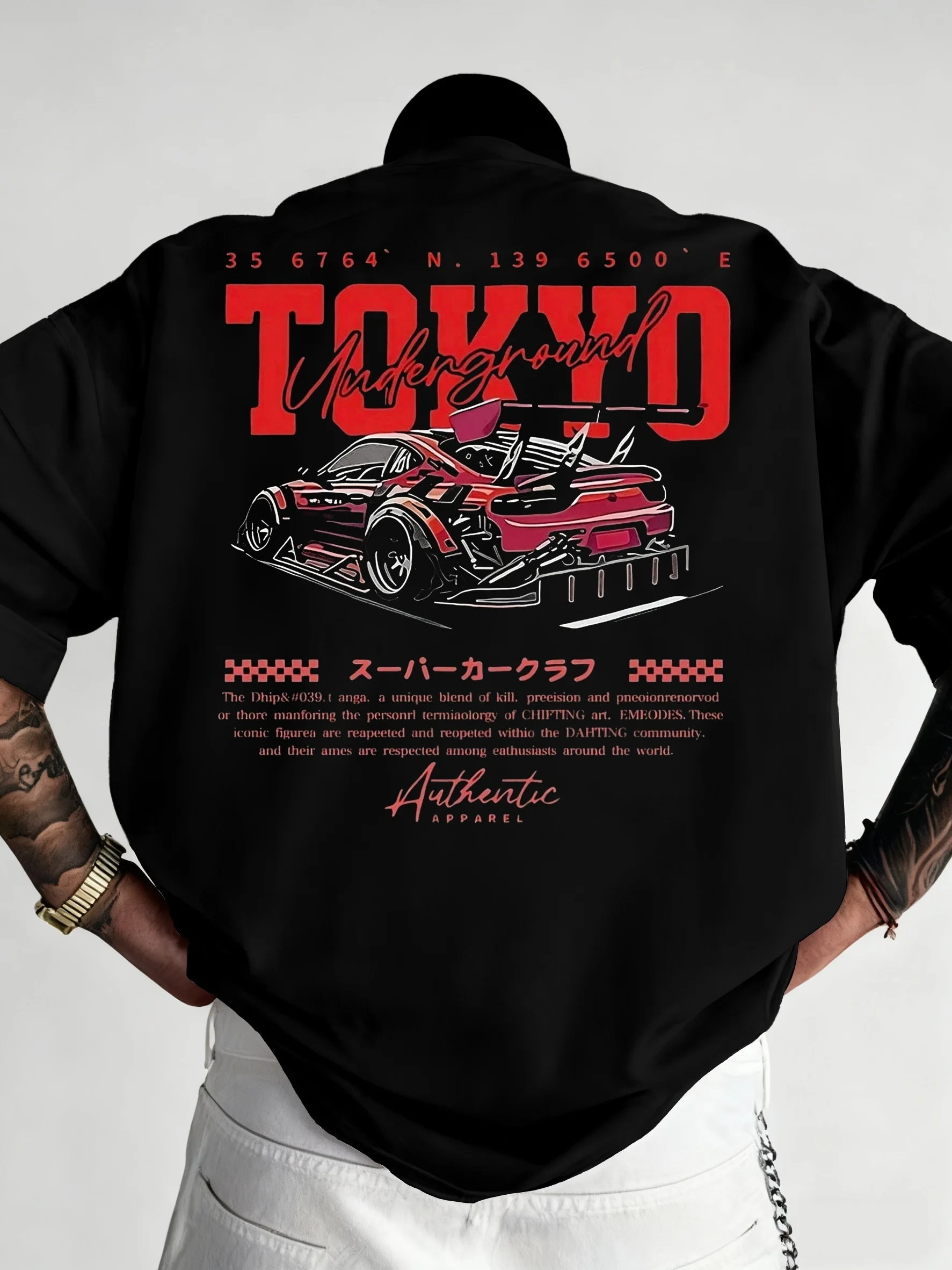 Summer Style Featuring Drifting Car Letter Prints Fabric Ideal for Car Enthusiasts for Casual Wear Relaxed Fit Versatile Styling