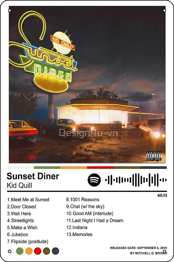 Kid Quill Sunset Diner Poster Metal Tin Sign 12 X 8 Inch Funny Man Cave Home Office Bar Decor