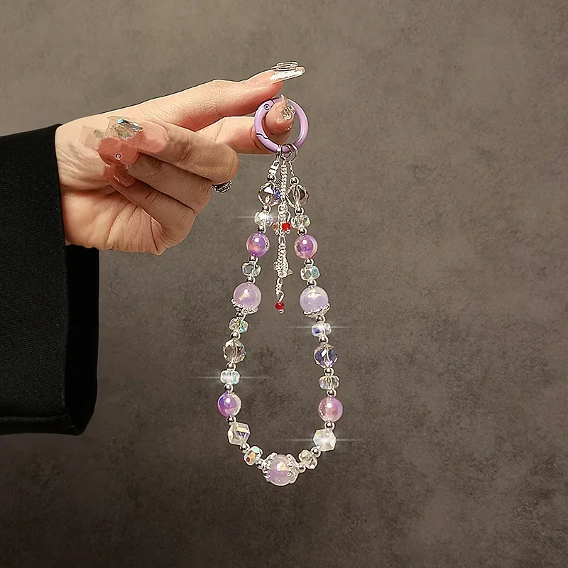 الفاخرة الراقية عقد بحلية متدلية على شكل فراشة كريستال الخرزة اليد سلسلة المعصم قصيرة معلقة حبل مع كليب جراب هاتف مفتاح سلسلة حقيبة قلادة #5