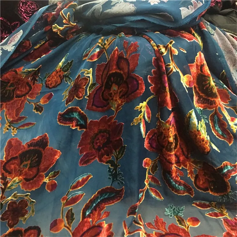 Imitation Silk Base Fabric Hollowed-out Crushed Flower Velvet FabricSilk Velvet Fabric