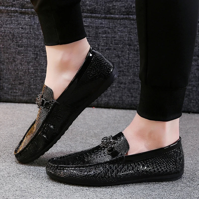 Men's Beaded Shoes Autumn British Style Black Casual Leather Shoes for Men Korean Lazy Slip-on Soft Sole Driving Loafers Trendy