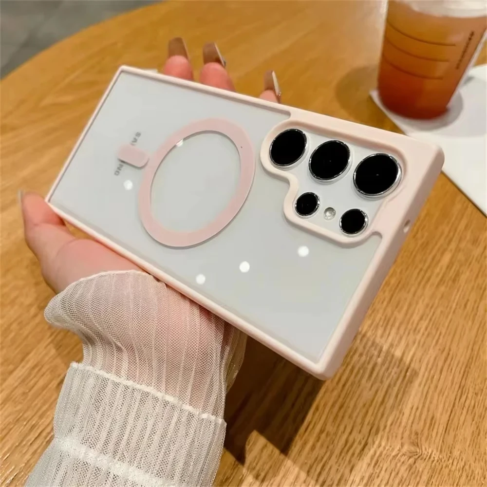 For Magsafe Wireless Charge Magnetic Phone Case For Samsung Galaxy S26 S25 S24 FE S23 S22 Ultra Plus FE Transparent Hard Cover