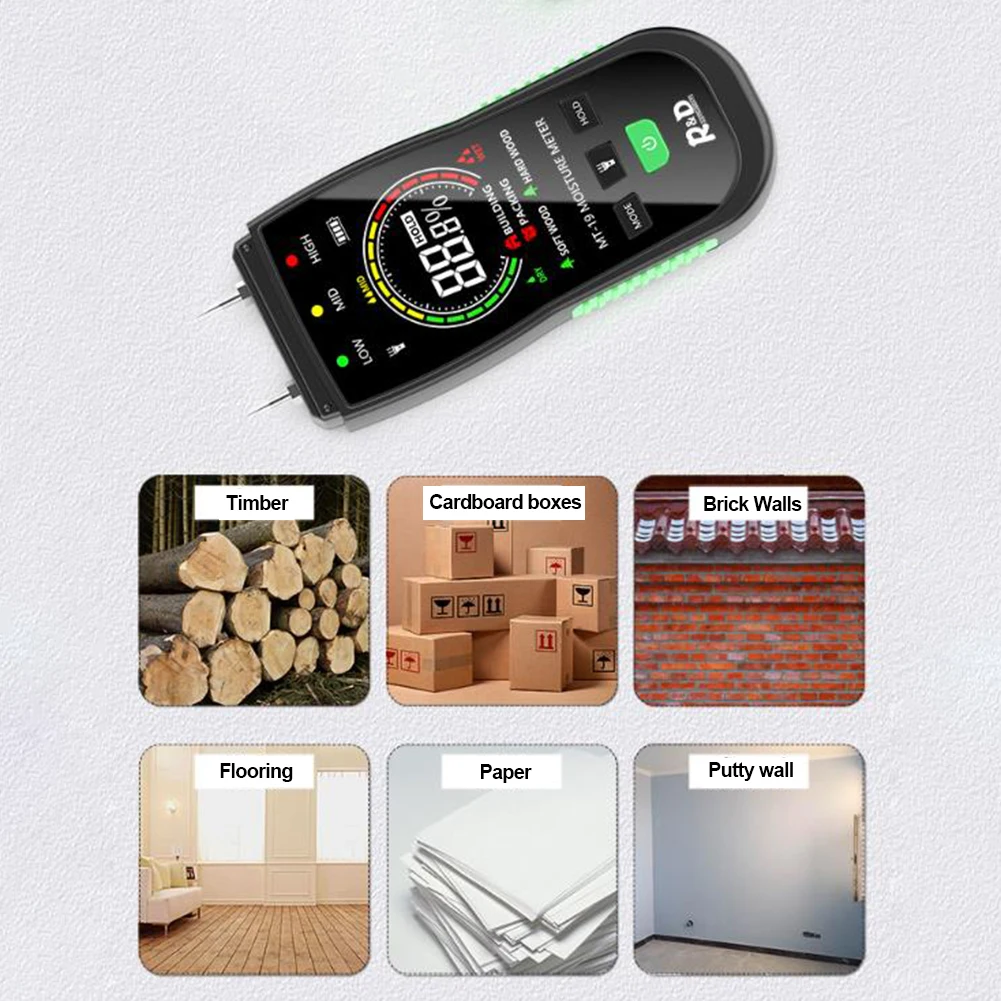 Medidor de humedad Digital con apagado automático, Detector de ladrillos de hormigón de 2 pines, medidor de humedad portátil para paredes, leña, paneles de yeso, hormigón