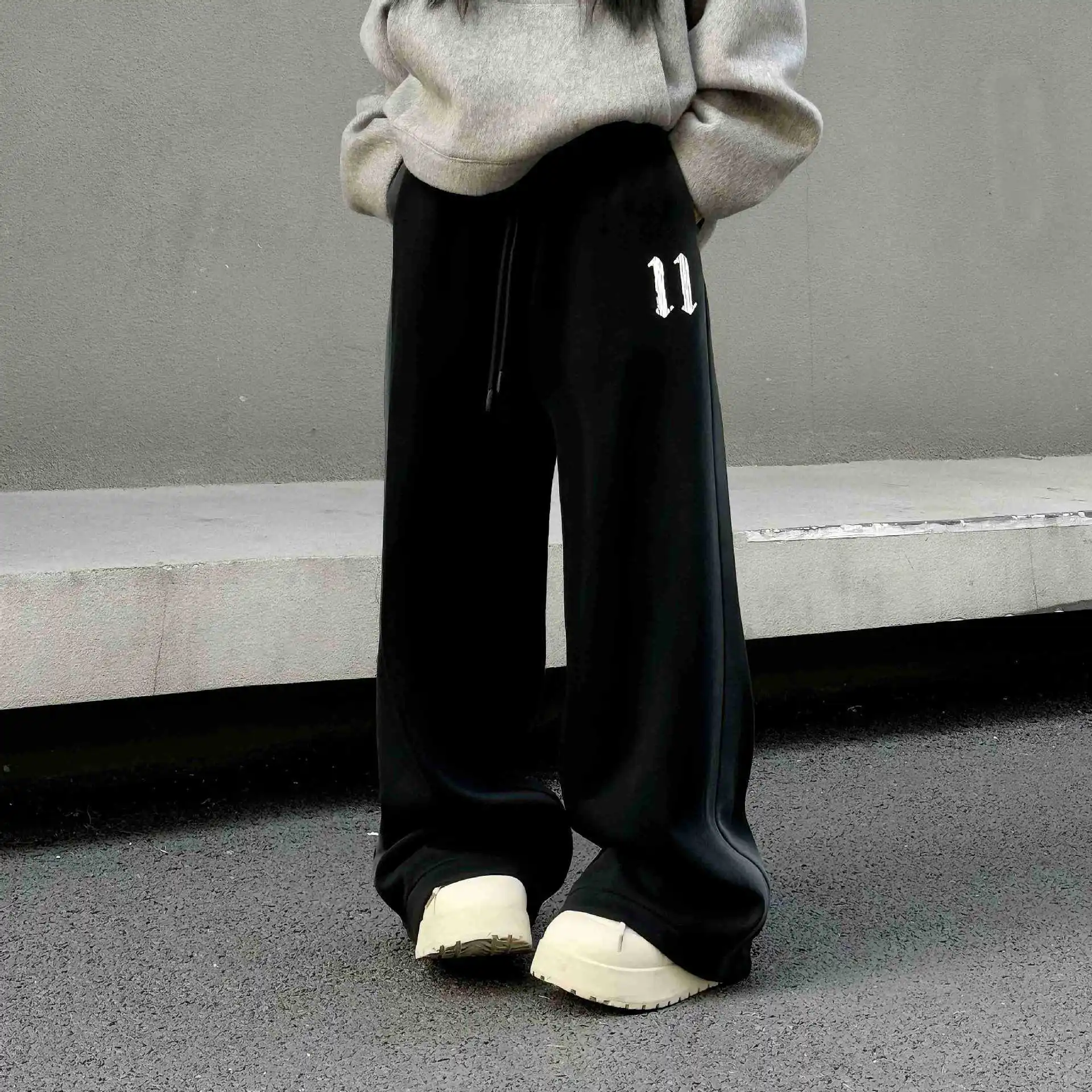 

Waed Fce-lined Straight-leg Casual Trousers Autumn Winter Sports Pants ex Loose-fit Street Dance Casual Long Trousers