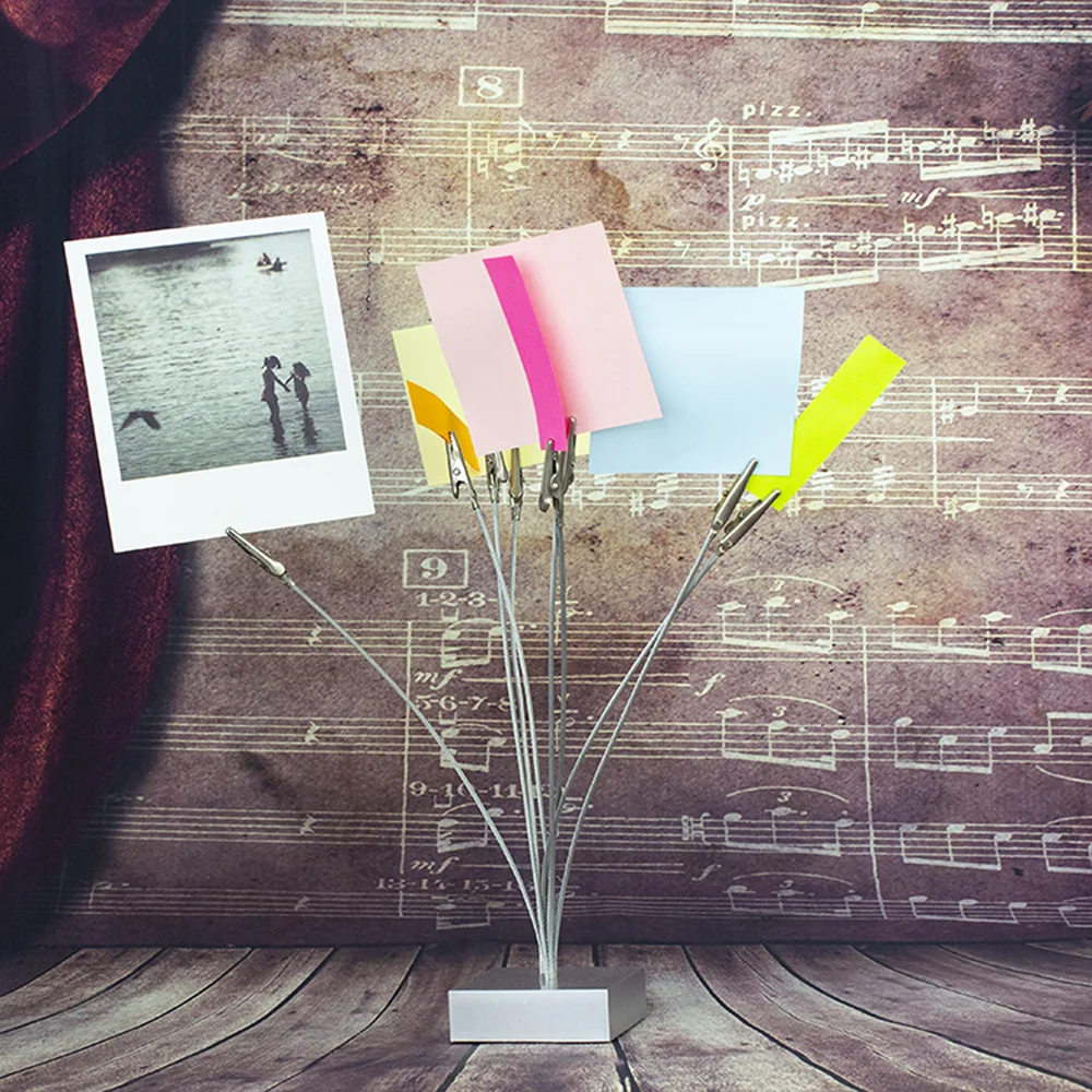 เงิน Boxy ฐาน Multi คลิปลวด8สาขา Memo ผู้ถือตารางการ์ด Clamps Office Desk Organizer Exhibition
