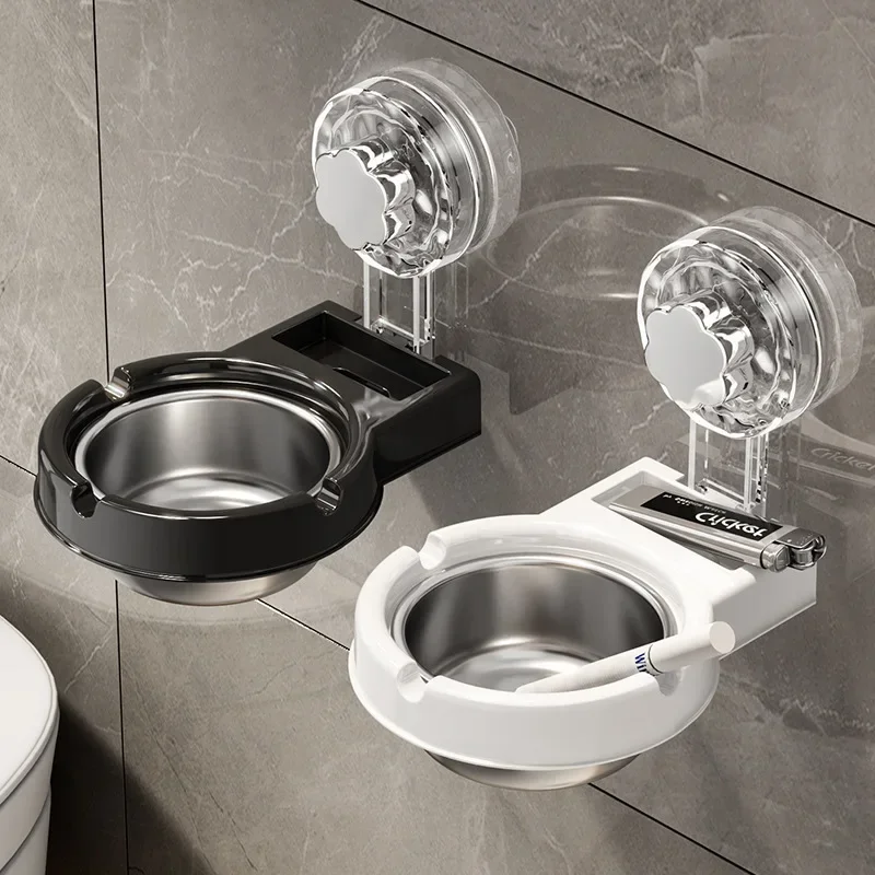 Hot Suction Cup Toilet Ashtray Wall Mounted Non Perforated High-end Stainless Steel Ashtray for Household Toilets and Bathrooms