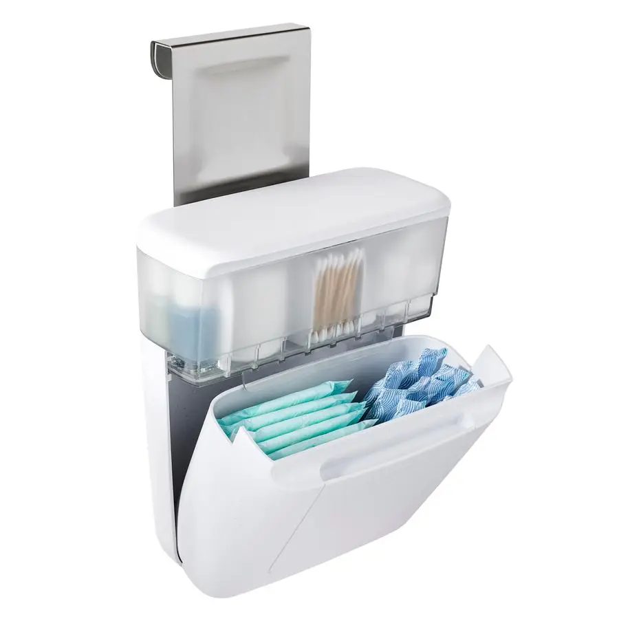 

DoorStash Toiletry Organizer, Hanging Bathroom Cabinet Door Organizer with 3 Adjustable Compartments and Covered Lid for Access