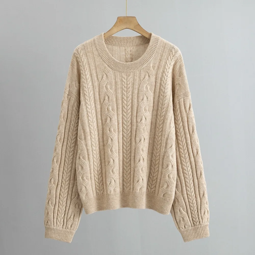 2023 Autumn and Winter New French Retro Pure Cashmere Round Neck Pullover Twist Knitted Loose Sweater