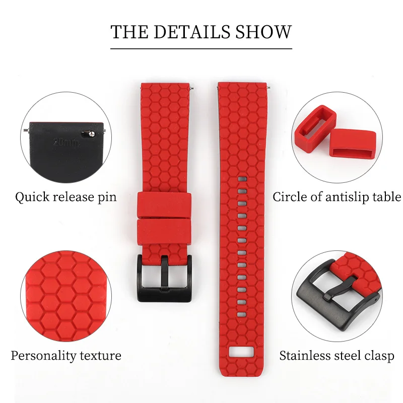 20mm 22mm Soft Silicone Watch Band for Huawei Breathable Waterproof Sport Watch Strap Honeycomb Pattern Replacement for Samsung