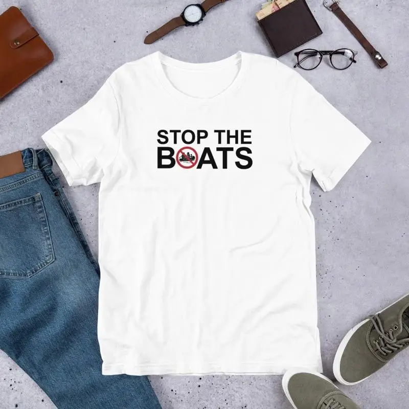 Stop The Boats Funny Political T-Shirt Anti-Illegal Immigration Statement Tee