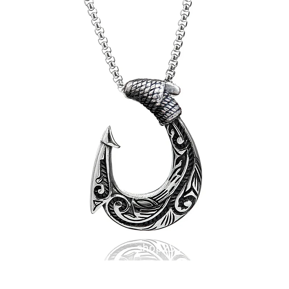Vintage Mens Nordic Necklace Stainless Steel Celtic Pattern Fish Hook Pendant Necklaces Punk Hip Hop Nordic Jewelry Accessories