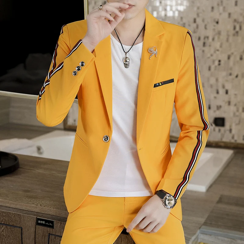 2024 Spring New Men (suit + Trousers) Fashion and Handsome Korean Version Slim Trend Hair Stylist Social Guy Two-piece Set M-4XL