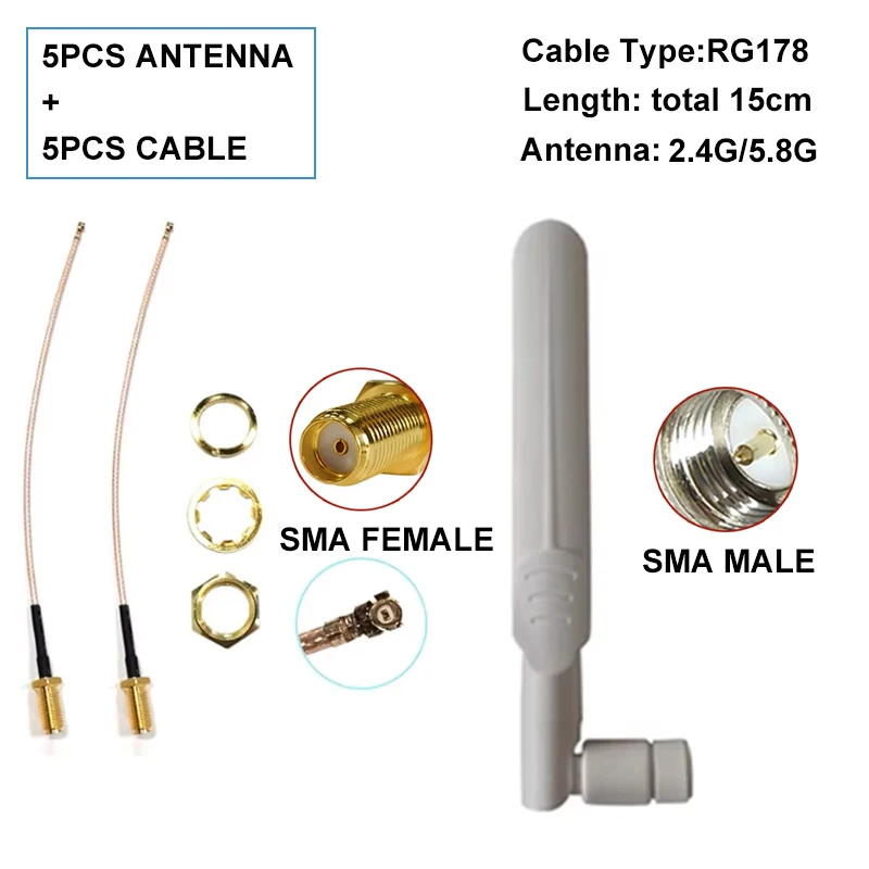 Eoth 8dBi Dual-Band WLAN-Antenne 2,4G 5,8G SMA-Stecker Universelle Antennenverstärker WLAN-Router Signalverstärker mit 15cm RG178 Kabel – Detail 4