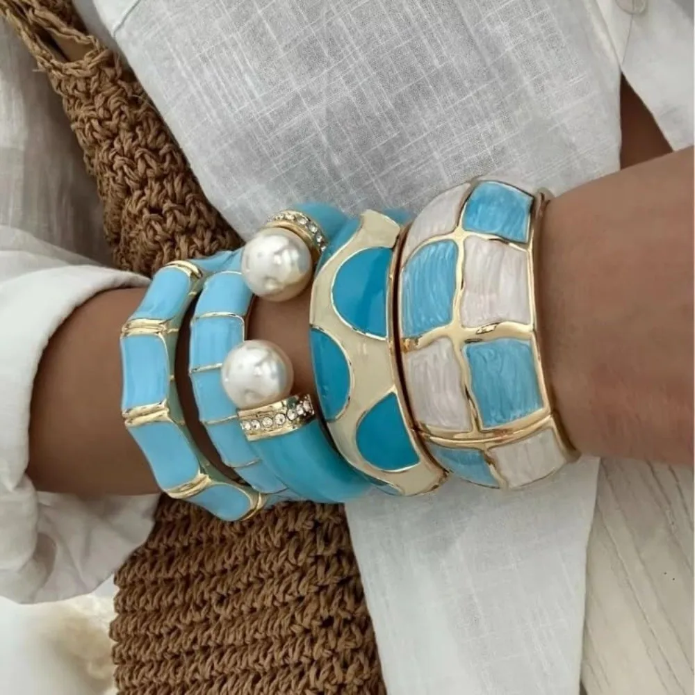 Minimalist Blue Enamel Enamel Alloy Bangle Alloy Material Boho Alloy Bangle Stackable Enamel Bangle Ladies Jewelry