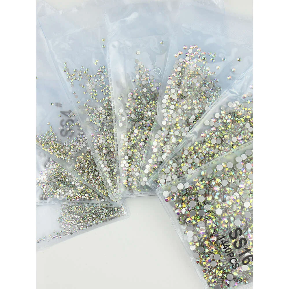 أحجار الراين المسطحة لتزيين فن الأظافر ، الكريستال والزجاج ، واضح AB ، غير الإصلاح ، SS3-SS40 ، 1.3 مللي متر-8.4 مللي متر ، AAAAA