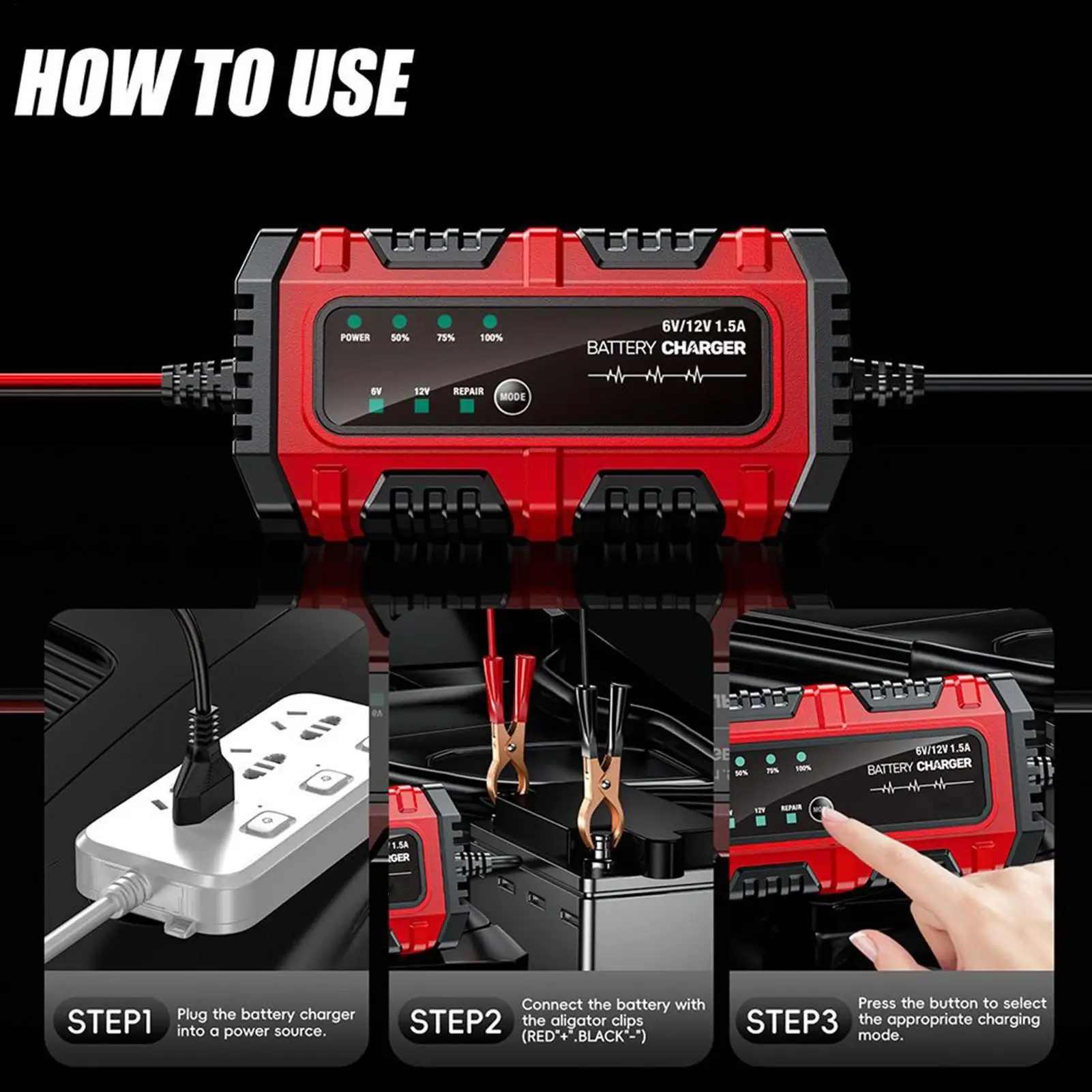 Battery Maintainer Trickle Charger 1.5A 6V/12V Truck Trickle Battery Charger Automatic Tender Maintainer for RV Car Boat Marine