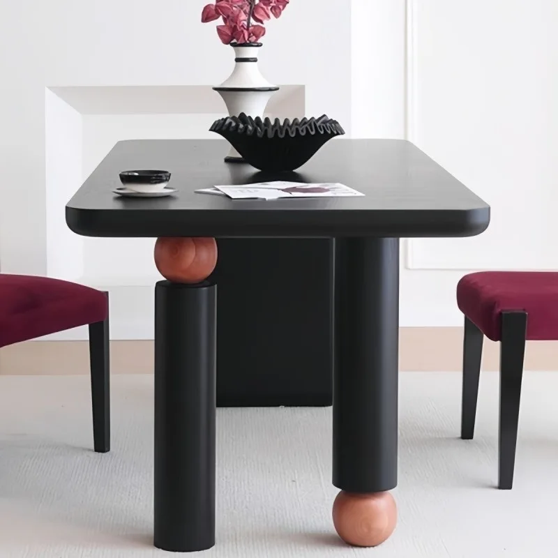 Table à manger rectangulaire en bois massif noir, style nordique, simple, rétro, moderne