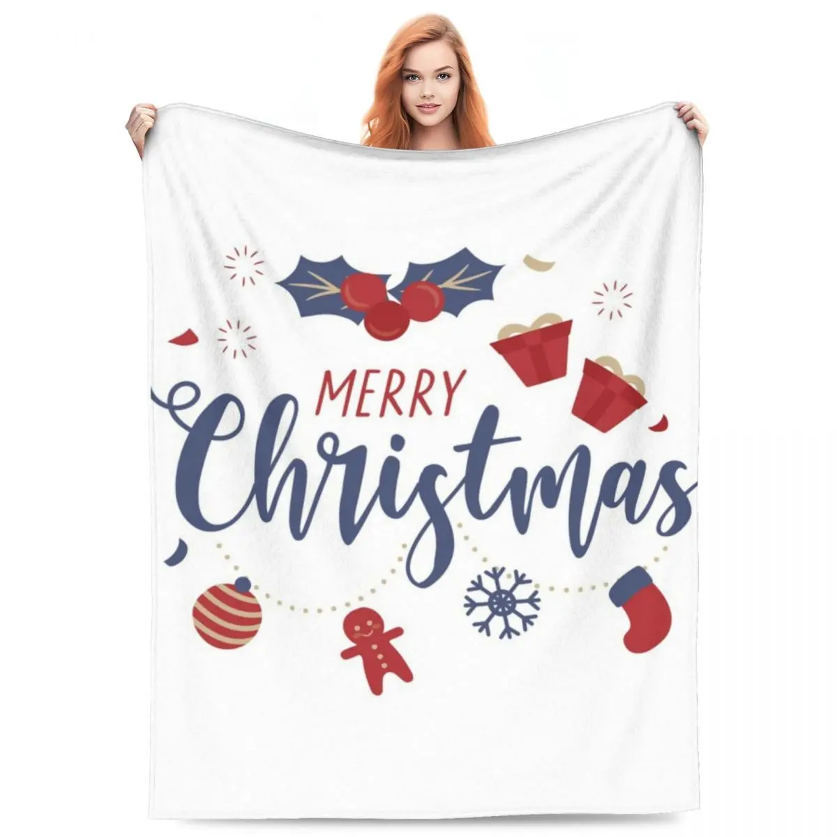 

Merry Christmas Flannel Blanket Gingerbread Socks Celebration Warm Soft Throw Blanket for Living Room Camping Funny Bedspread