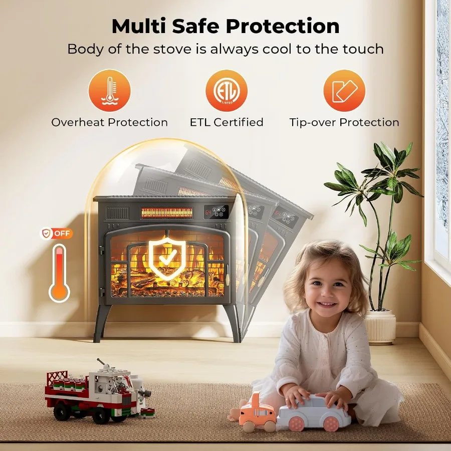 23 Electric Fireplace Stove with 3D Flame Effect and 5 Flame Colors 750/1500W Space Heater with Remote and Timer Energy Saving