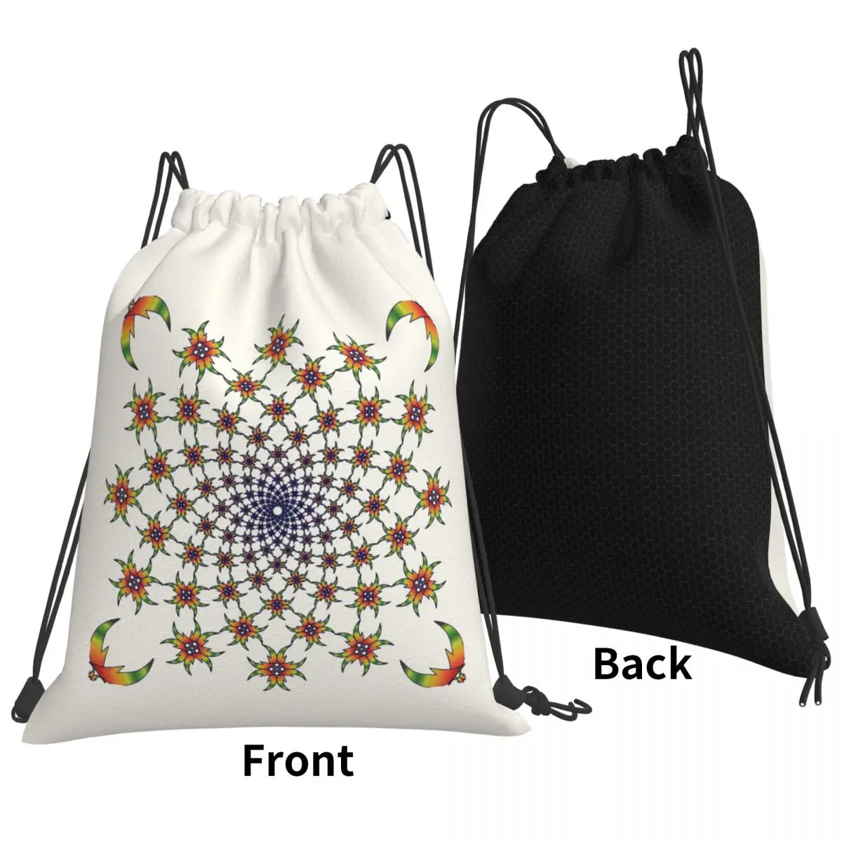 Rainbow Floral Spiral Mandala Backpacks Portable Drawstring Bundle Pocket Sports Bag Book Bags for Man Woman School