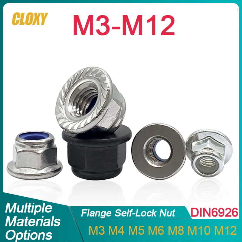 2 ~ 50 sztuk DIN6926 Stal nierdzewna/stal węglowa/nylon Nakrętki zabezpieczające kołnierz M3 M4 M5 M6 M8 M10 M12