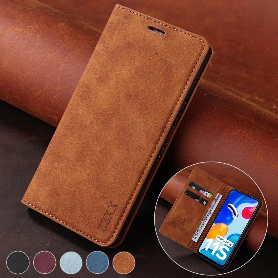 Skórzane etui z klapką dla Xiaomi Redmi 10, 10C, 9A, 9C, 9T, Note 11, 11S, 11 Pro, 10S, 9, 8 Pro, Mi Poco, F3, X3, X4, Pro, 11i, 11T