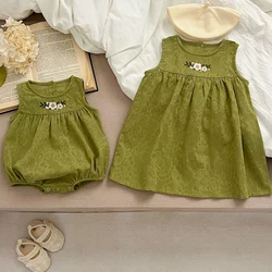 2024 Infant One Piece Big Sisters Dresses Girls Sisters Clothes Summer Baby Clothes Embroidery Flower Little Girls Bodysuits