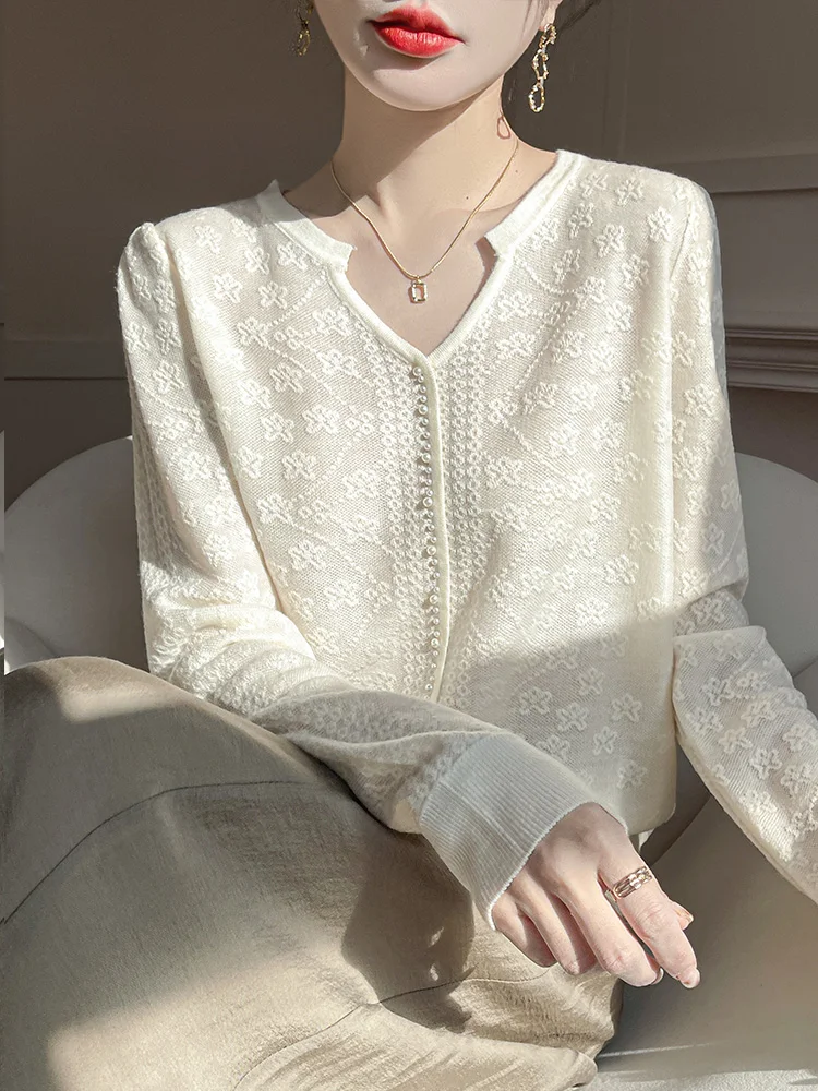 

Faionable Lace Long Sve V-Ne, тонкая трикотажная основа irt, весна-осень, новый женский простой удобный топ свободного покроя