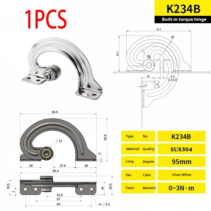 1PC Industrial 304 Stainless Steel Precision Cast Large Bend Internal Torque Heavy-duty Hinge Hidden Beautiful Hinge Hardware