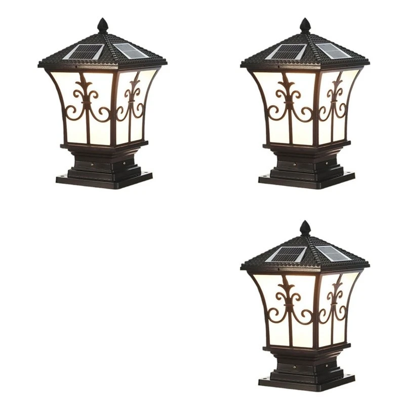 3X LED Solar Post Light Outdoor Dusk To Dawn Outdoor Solar Lamps Solar Pillar Light LED Exterior Lighting Fixture-Hot