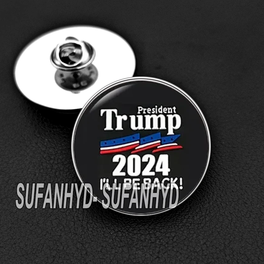 Stainless Steel Trump 2024 Flag Brooch Creative Save America Again Glass Cabochon Pins for Men Women Badge