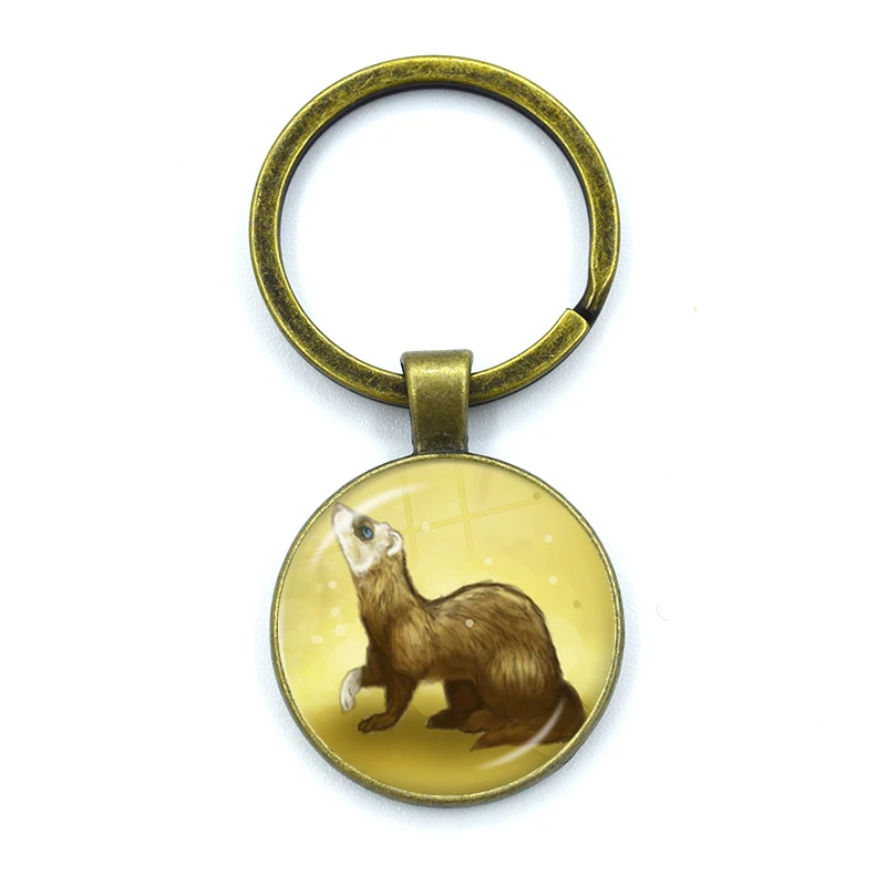 Cute Ferret Keychains Handmade Glass Cabochon Alloys Key Rings Pendants Trinkets Cartoon Design Creative Fashion