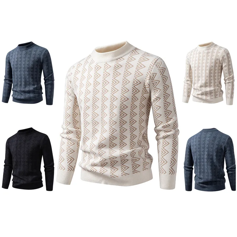 High Quali Knitted Sweater for Men Casual Comfortable Breathable Long Sve f High Collar Stretchy Autumn Faion Top