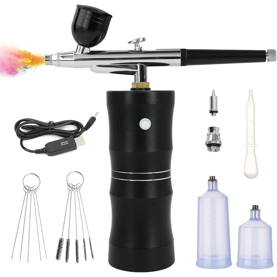 Upgraded 7.4V Rechargeable Portable Cordless Airbrush Kit with 34PSI Air Compressor and 0.4mm Nozzle for Precision Painting Nai