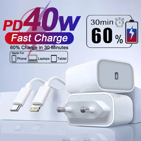 Original PD 40W Fast Charger For iPhone 15 11 12 13 14 16 Pro Max Charging Cable For iPhone USB Type C Charger Phone Accessories