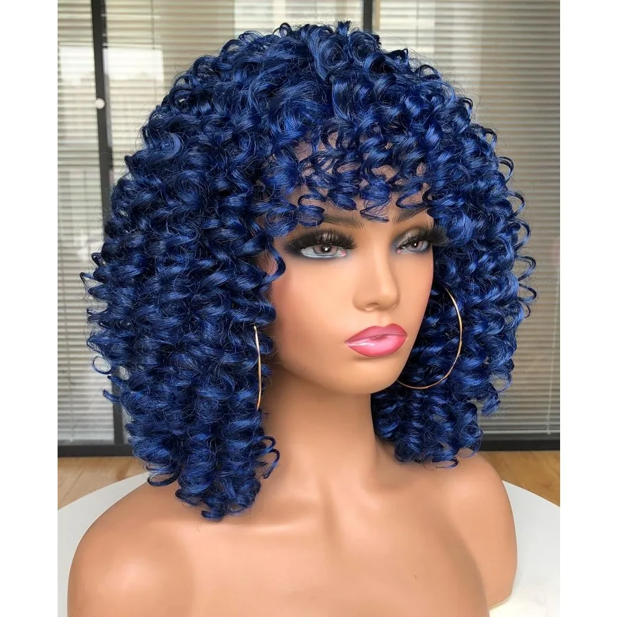 باروكات أفريقية مجعدة للنساء السود شعر مستعار شديد التجعد مع الانفجارات من الألياف الاصطناعية ذات مظهر طبيعي بدون صمغ لراحة الارتداء اليومي