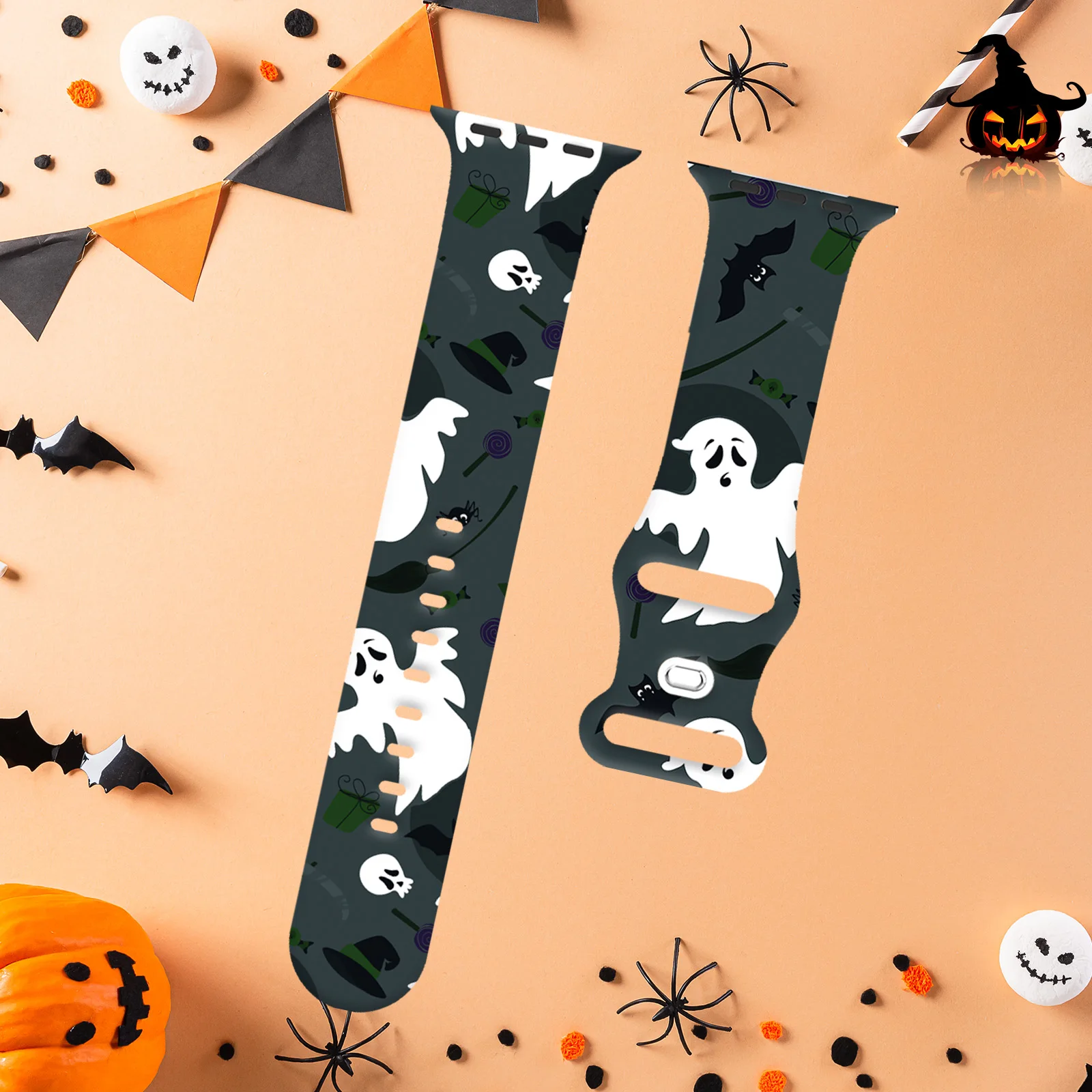 Halloween of Terror Silicone Printed Strap for Apple Watch 9 8 7 SE 6 Band Replaceable Bracelet for iWatch 45mm 44mm 42mm 41mm