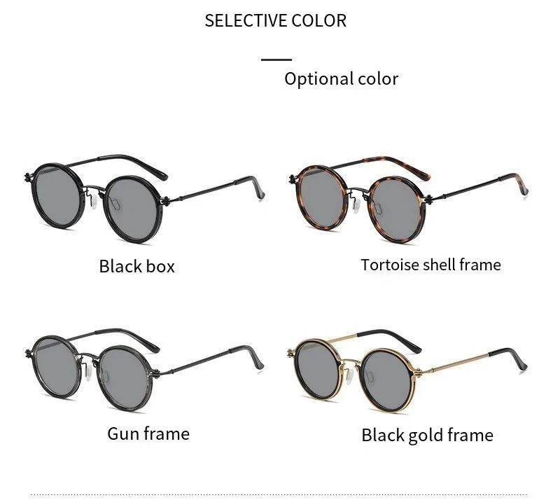 2026 Modische Neue Metall-Sonnenbrille mit Kleinem Rahmen, Runde Retro-Brille für Herren, Street-Photography-Brille, Hip-Hop UV-Schutz Sonnenbrille – Detail 8