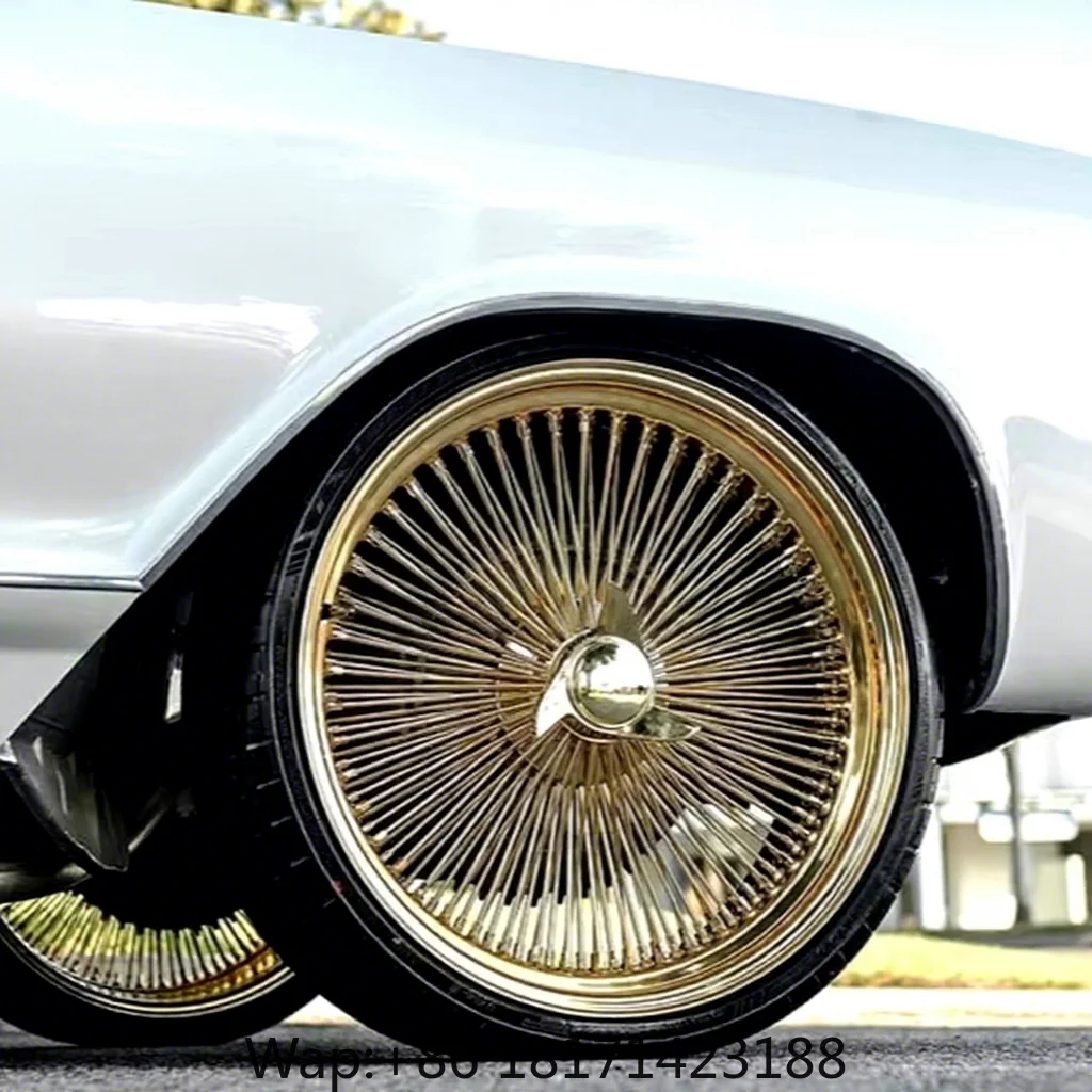 【Hot】Custom Car Rims 20X8 13x7 5x120 5x127 5x5 14 16 17 18 19 20 22 24 Inch Gold 150 Spoke Wheels STRAIGHT LACE CHROME Wire Whee
