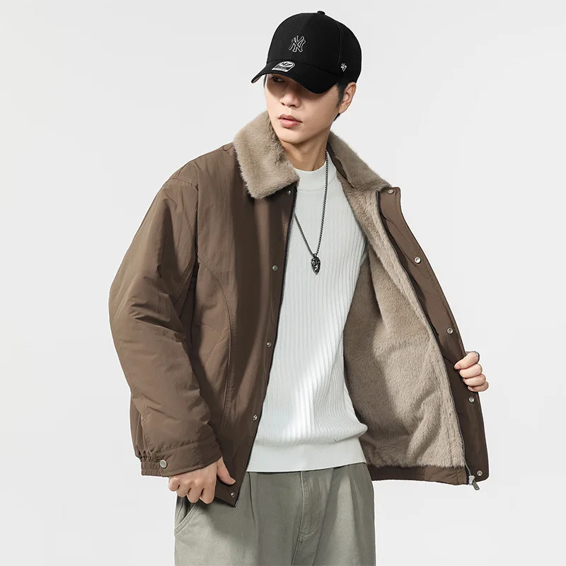 

Men's Faux Fur Collar Jaet Warm Thiened Cotton Workwear Jaet American Sle Mountain Eagle Design Polyester Fiber