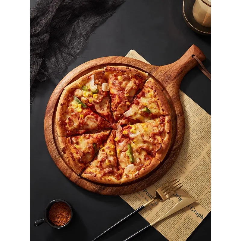 

Wooden pizza plate tray circular household bread board steak board solid wood pizza