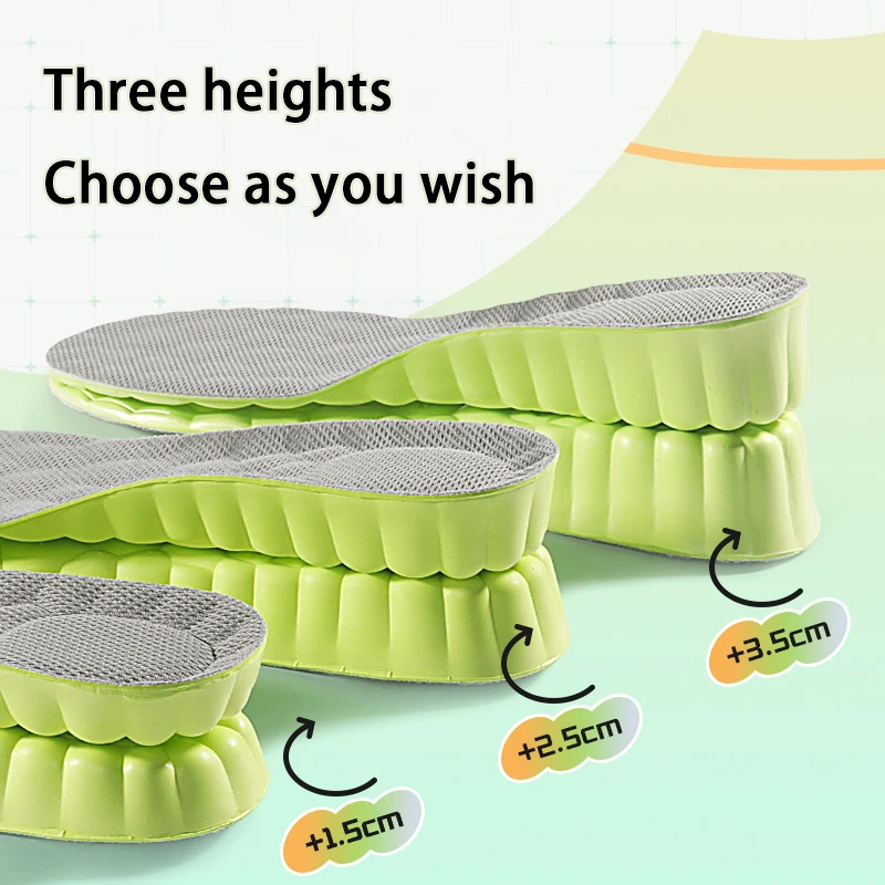Height Increase Insoles 1.5‑2.5‑3.5CM Shock Absorbing Full Shoe Inserts Soft Breathable Height Boost Cushion Pads for Men Women