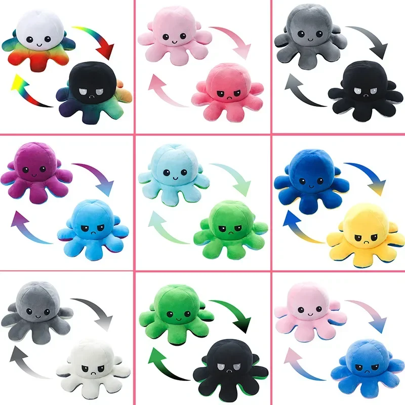 Octopus happy-sad toys- Pop powder Toy- It Octopus two-side Burbuja Mood kawaii POP items Octopus Plush Decoration angry pulpo