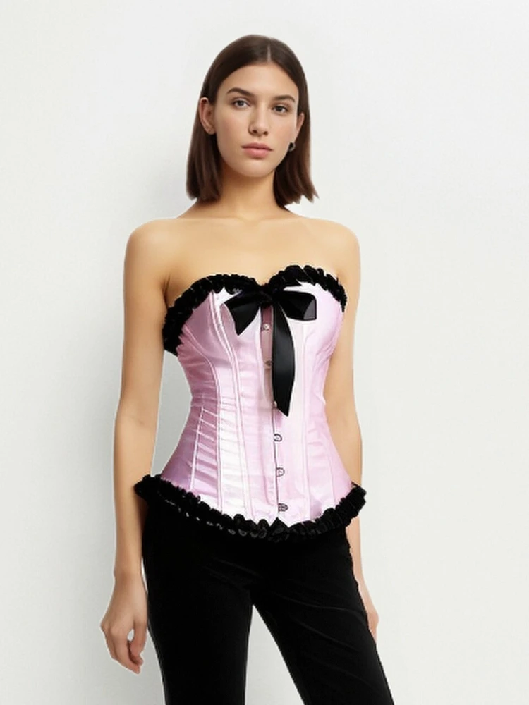 Barbie Powder Sexy and Cute Court Corset Top Black Ruffle Lace Design Big Bow Fishbone Corsets for Women Gothic Clothes